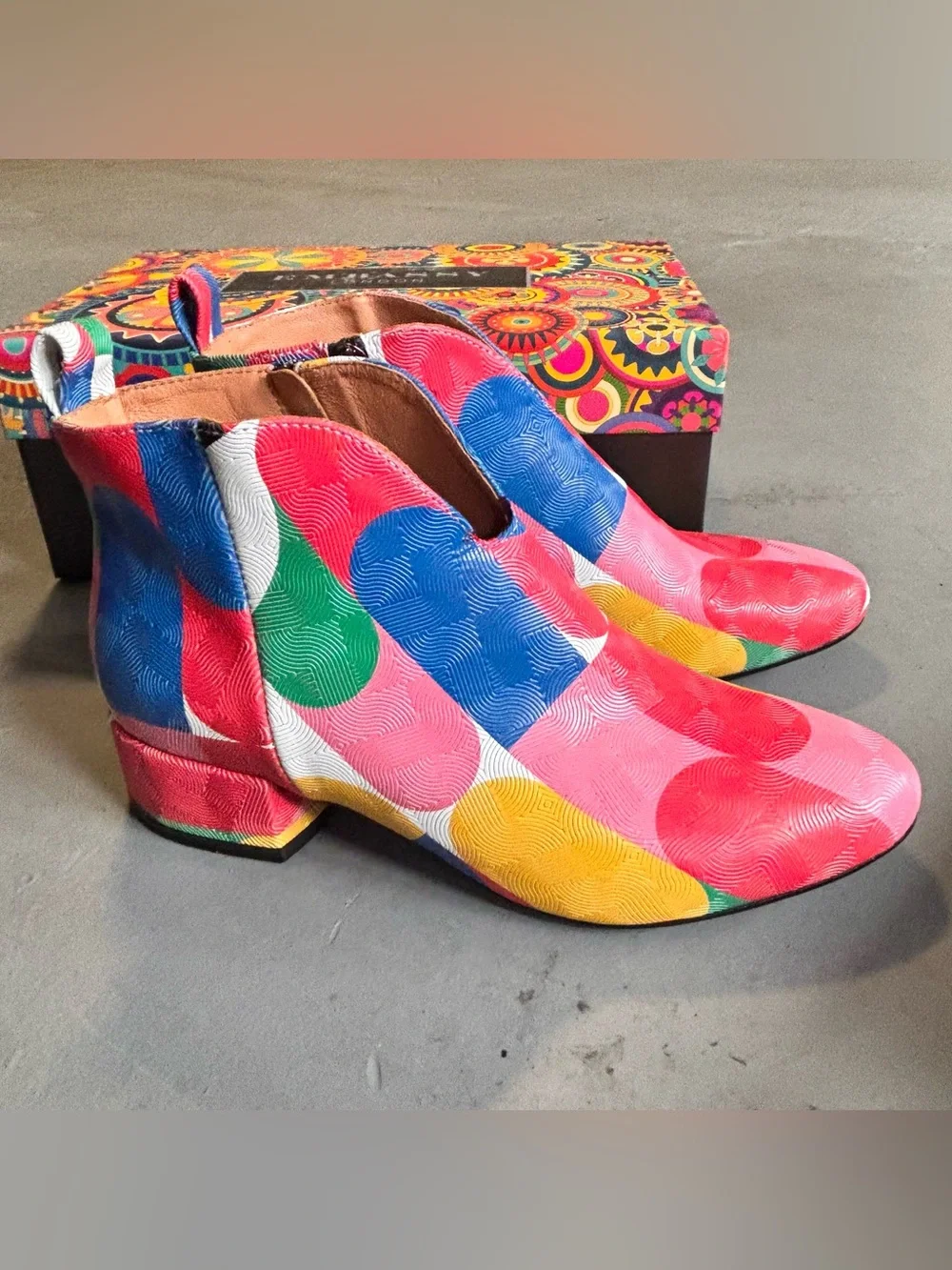 Embassy London Iris Groovy Ankle Boots Geometric Leather Block Heel EU38 Women 7
